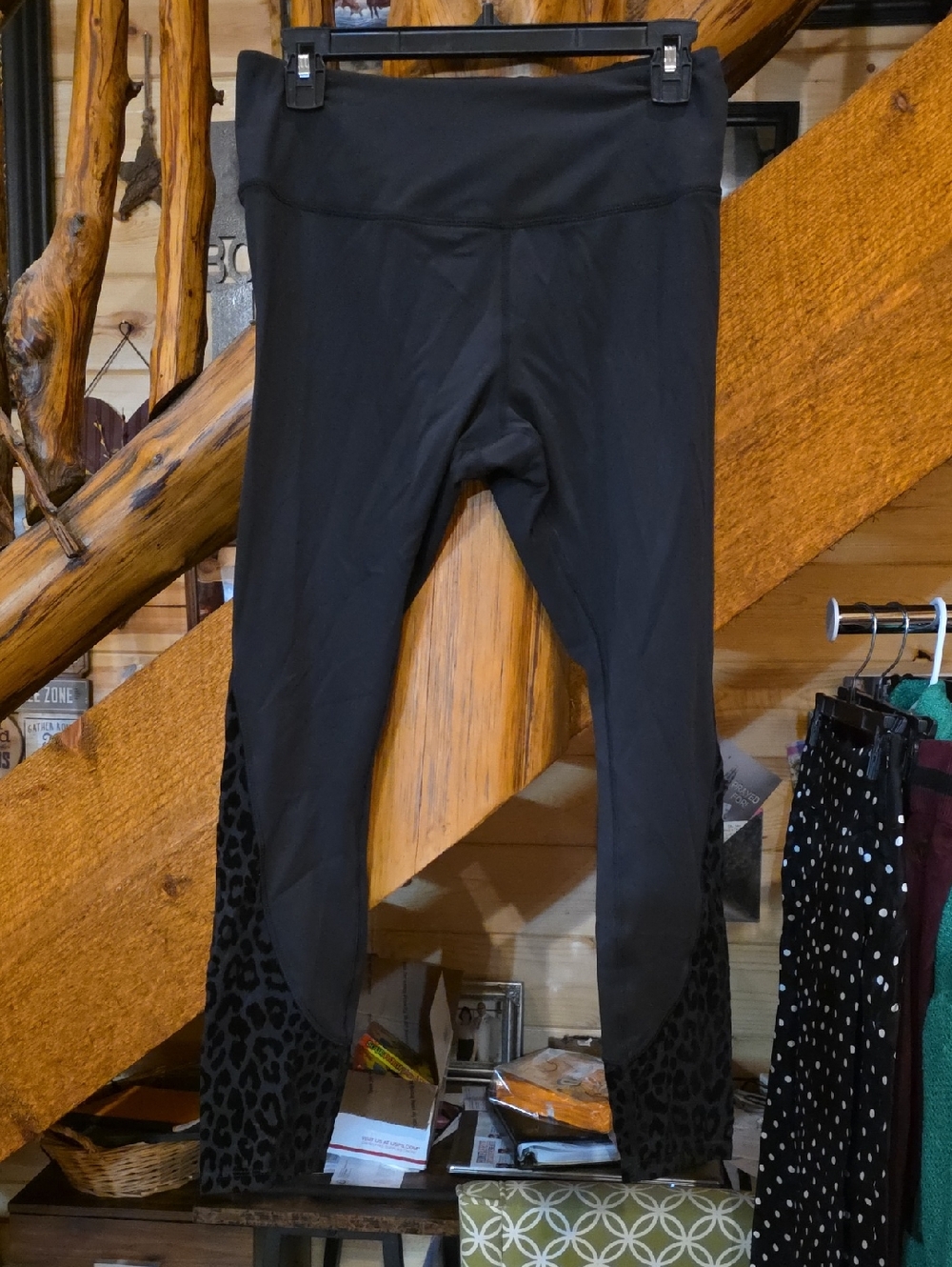 kate spade Black Leggings with Leopard Side Panels, New, Never Worn.